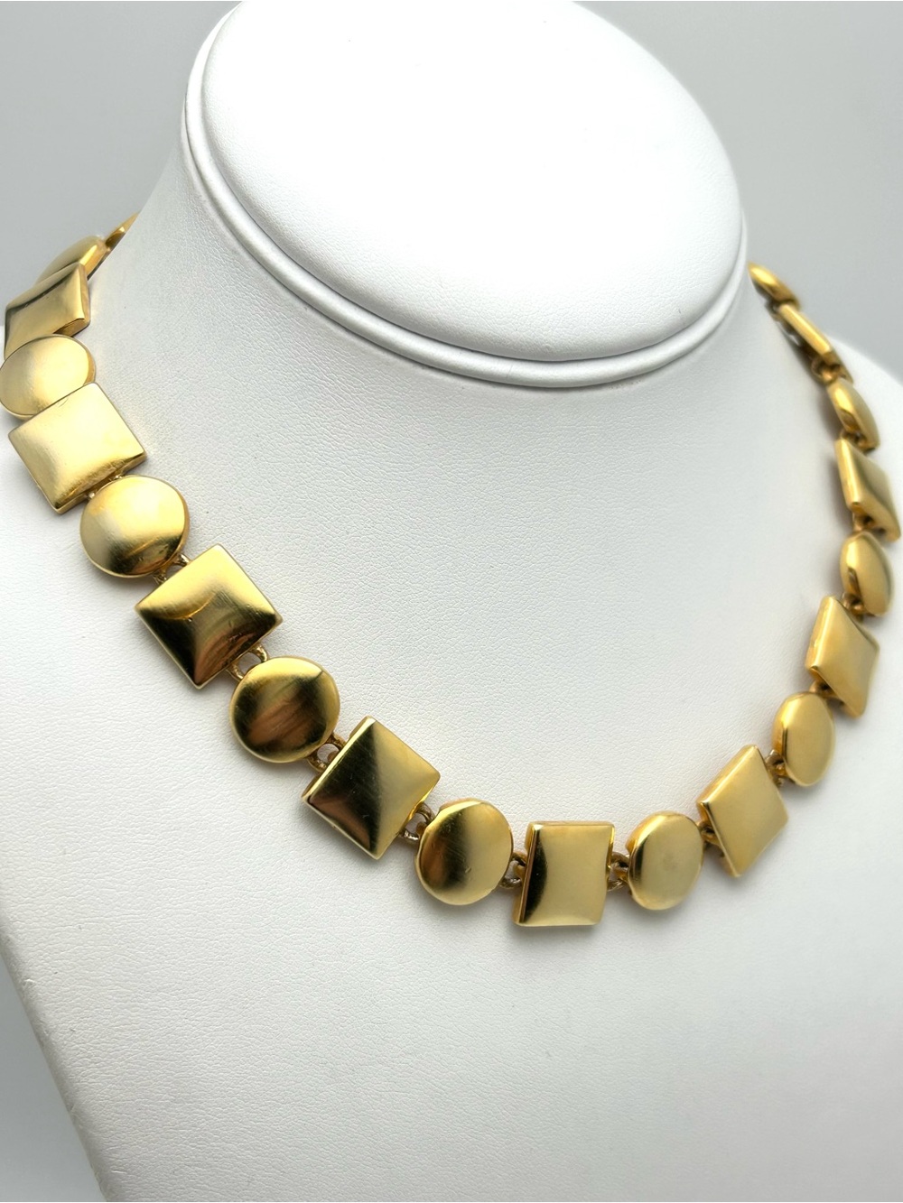 Anne Klein Vintage Brushed Gold Square Circle Link Necklace - Picture 3 of 6